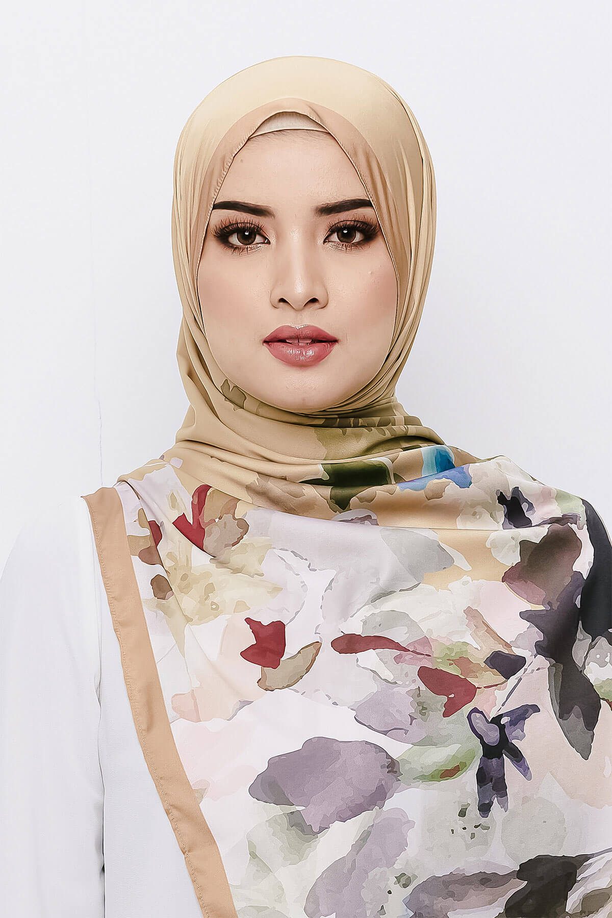 FLEURS Long Shawl Soft Satin Printed in Mustard