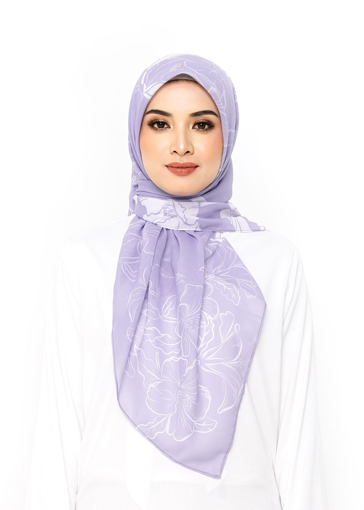 GRACE Square Shawl Cotton Voile Printed in Lilac