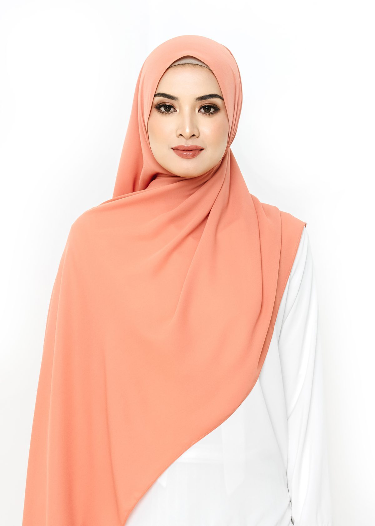 LEA Long Shawl Chiffon Plain in Coral