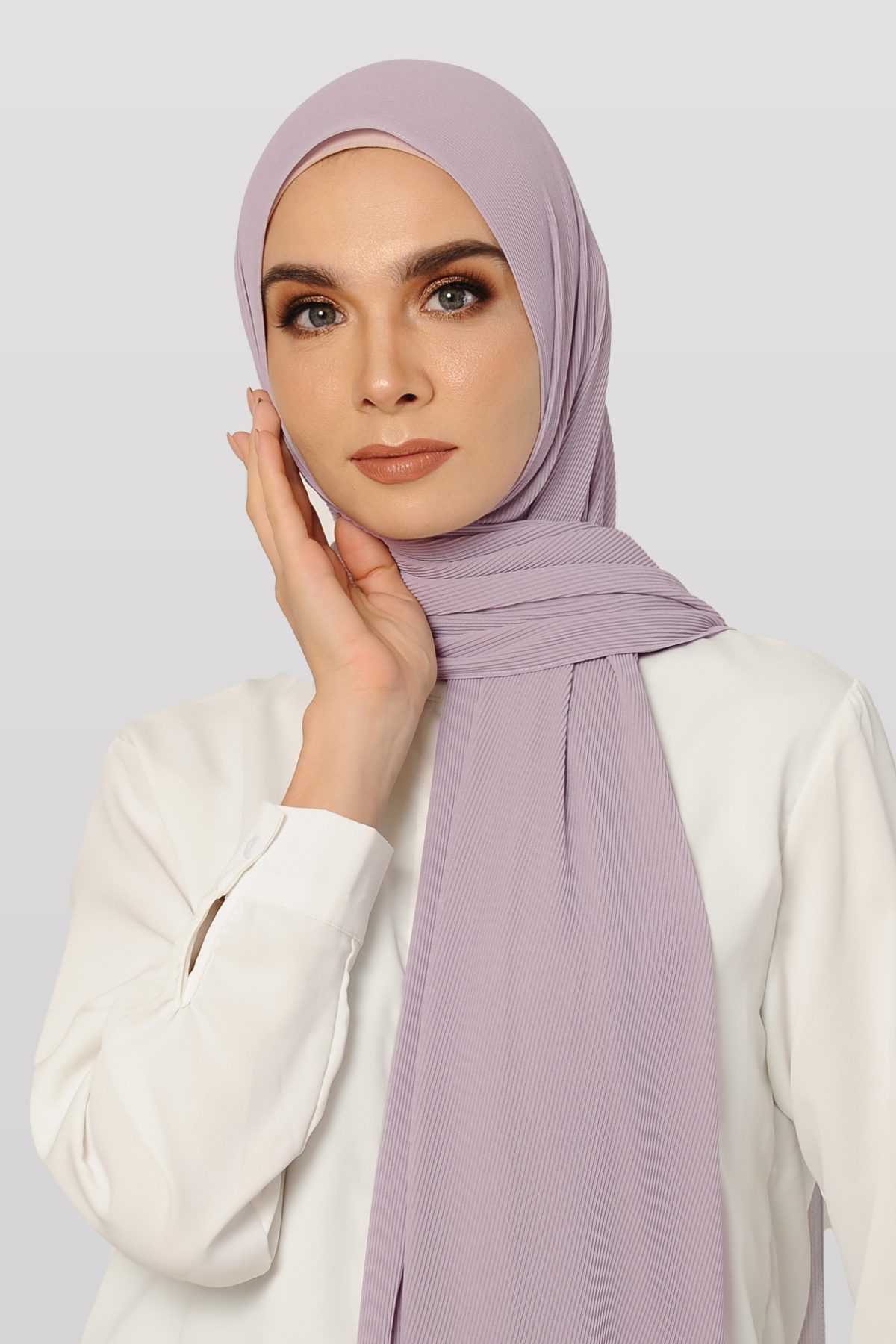 FAITH Long Shawl Chiffon Plain Pleated In Lilac