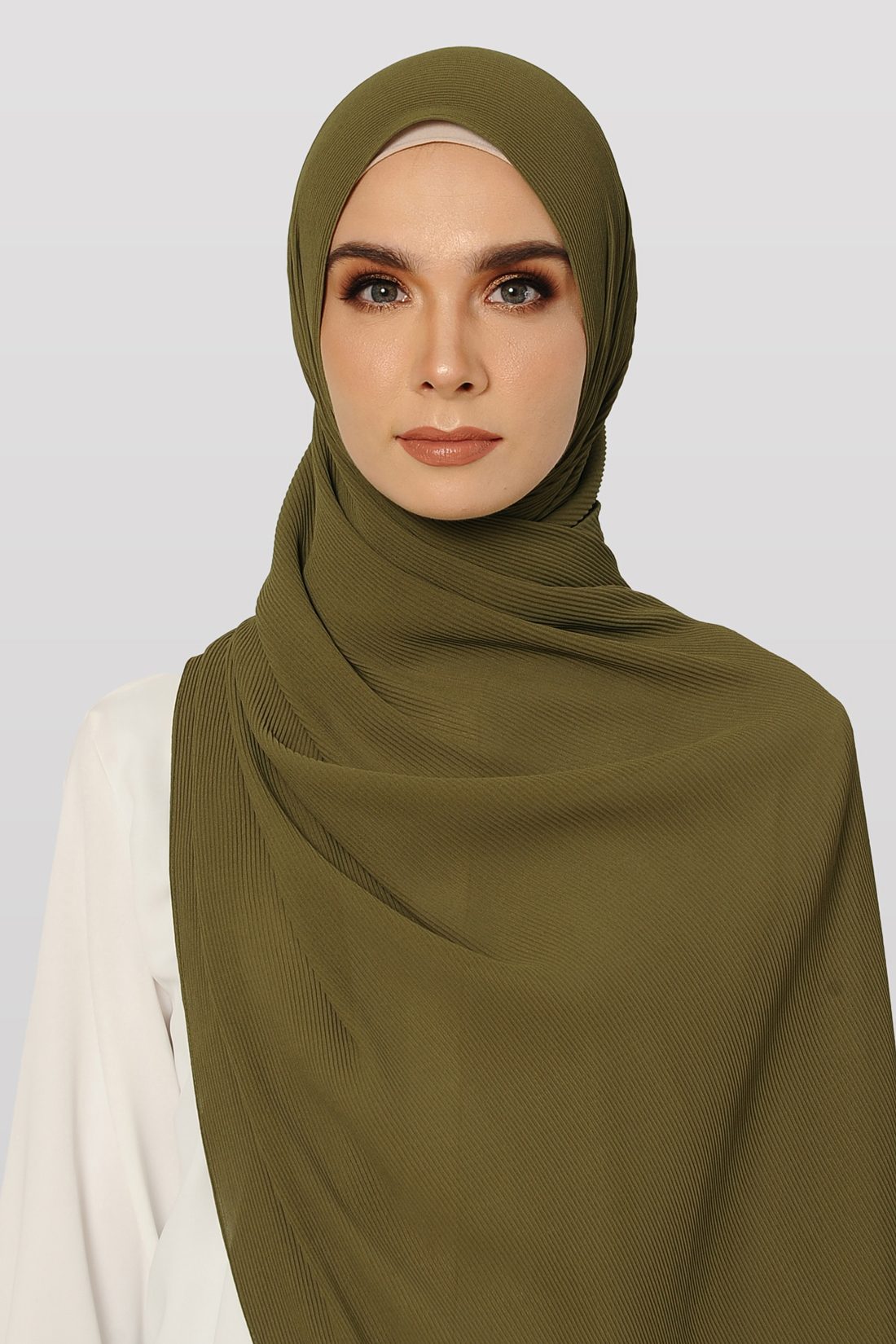 Faith Pleated Shawl_Olive Green