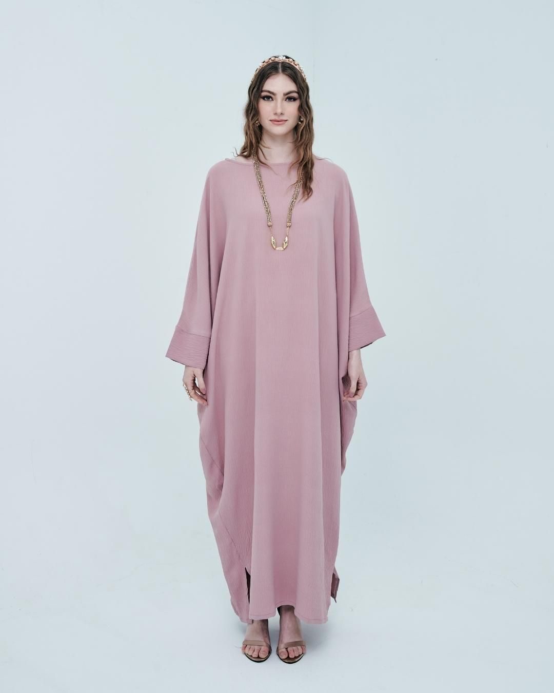 CLARISSE Jubah Kaftan Dusty Pink Front