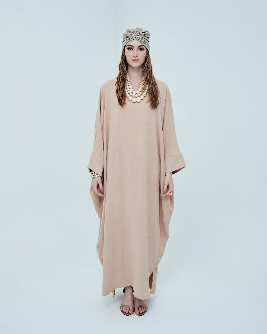 CLARISSE Jubah Kaftan Nude Front