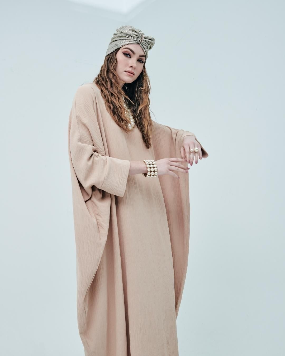 CLARISSE Kaftan Crinkled Crepe in Nude