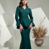 EVERLY Kurung Peplum Woven Stretchable Cotton Emerald Green Front