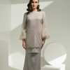 CATHERINE Satin Lace Bishop Sleeves Grey Front