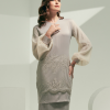 CATHERINE Satin Lace Bishop Sleeves Grey Close Up