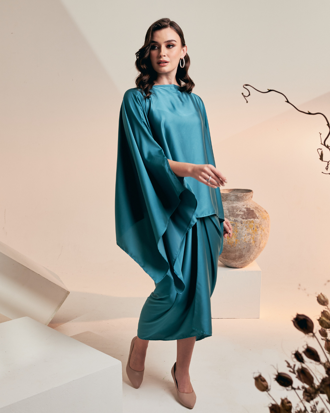 PETRA Kurung Kaftan Satin Silk – Turquoise