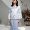 ROSAVILLE Kurung Satin Duchess Lace Ruffled Skirt Baby Blue Front 2