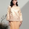 ROSAVILLE Kurung Satin Duchess Lace Ruffled Skirt Gold Close Up