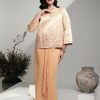 ROSAVILLE Kurung Satin Duchess Lace Ruffled Skirt Gold Front