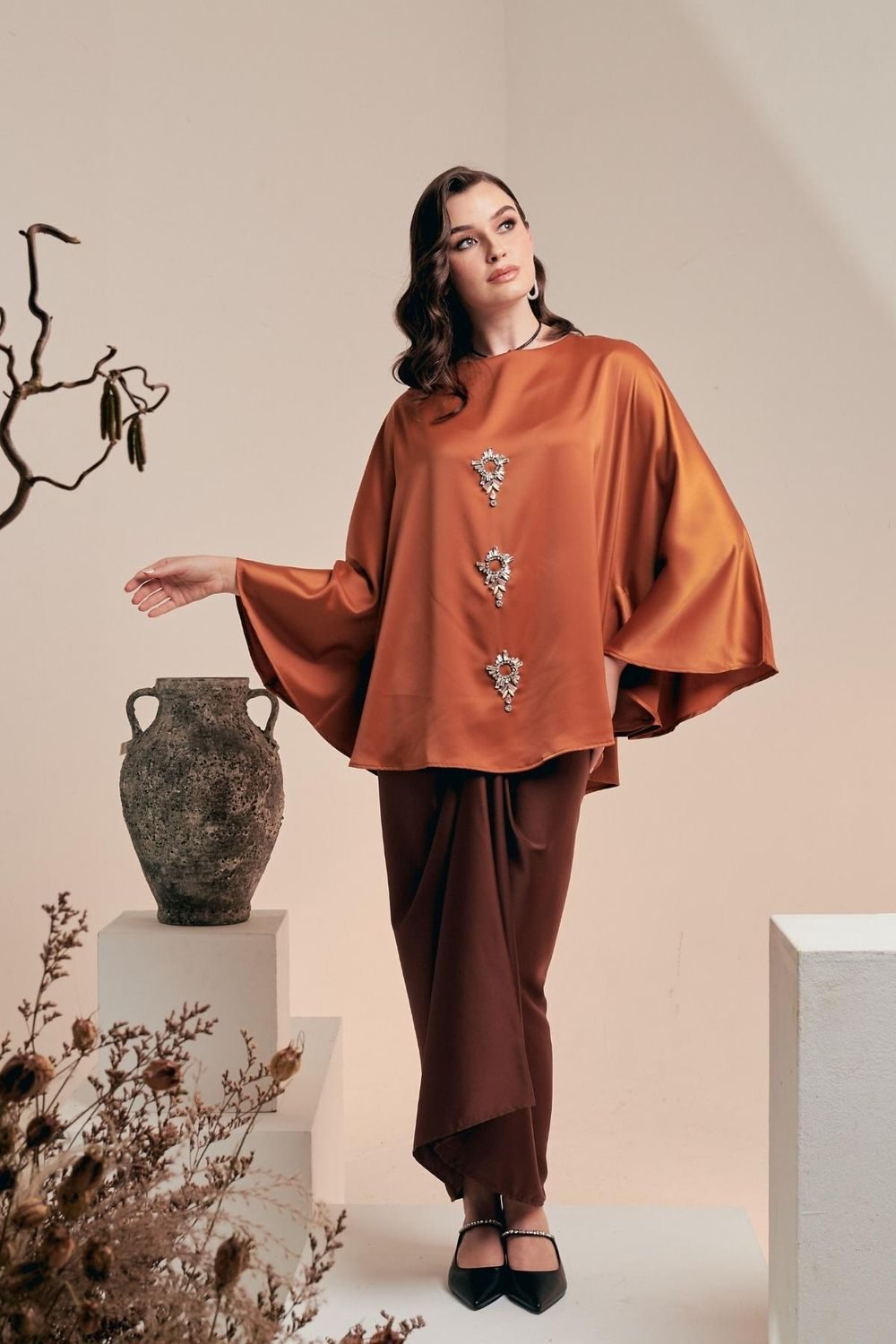 SAVONNE Top Batwing Satin Matte – Copper