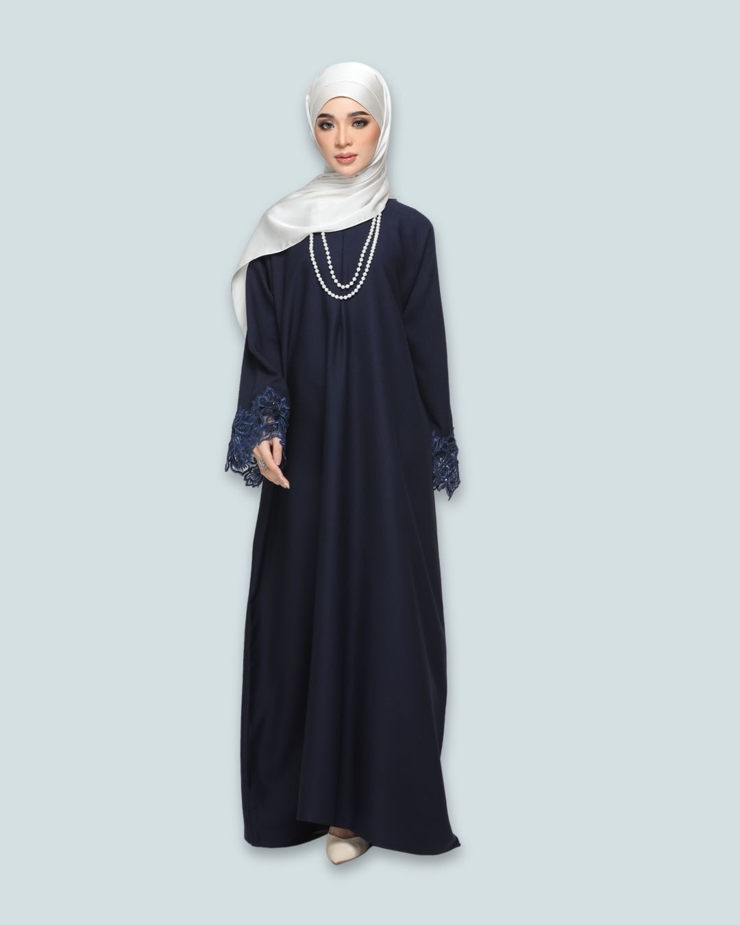 NUHA Abaya Como Crepe Nett Lace – Navy Blue