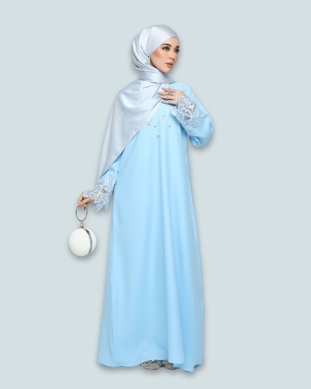 NUHA Abaya Como Crepe Nett Lace – Baby Blue