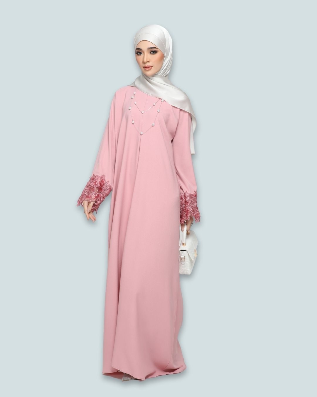 NUHA Abaya Como Crepe Nett Lace – Pink